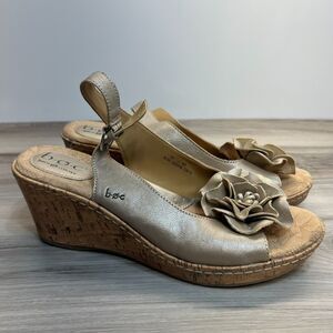 BOC Born Concept Blossom Leather Cork Wedge Heels Sandals Champagne Size 10 M